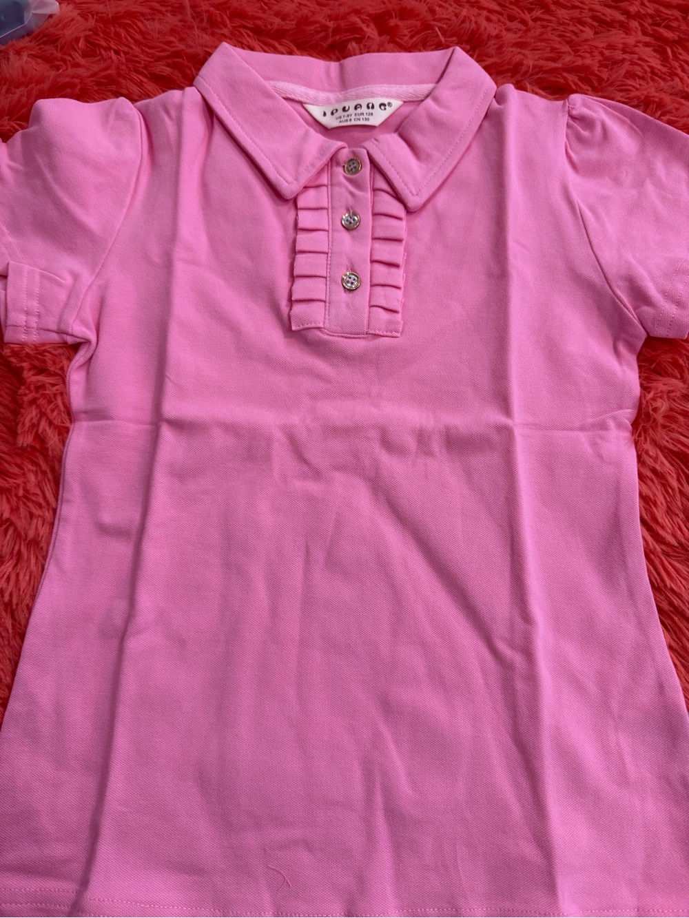 Girls' Pink Polo Top with Ruffle Placket